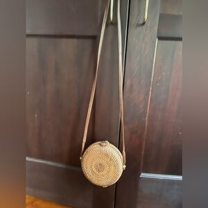 ASOS Design round rattan crossbody bag brown leather